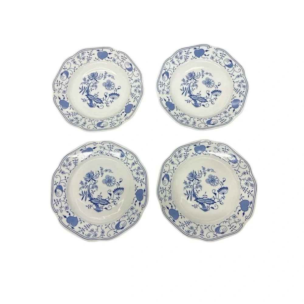 Set of 4 Bohemia Czechoslovakia Inglazed Blue Onion Henriette‎ Plates 7-3/4